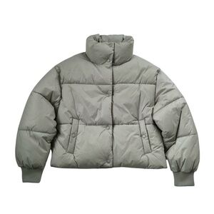 American Eagle Womens Chill Puffer Jacket Sz S Faded Olive Minimalist Oversized